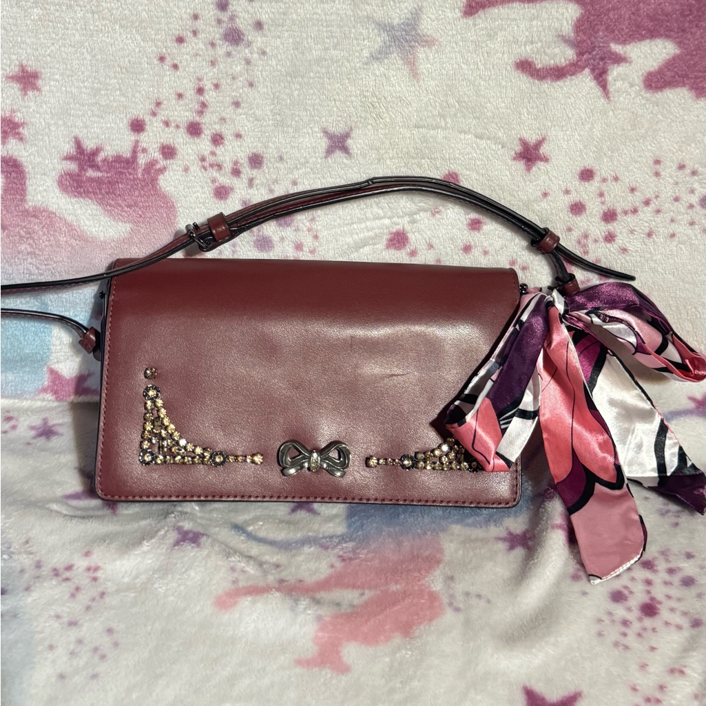 Limited Edition Coach X Selena Gomez Burgundy Crossbody Bag With Bow Studs